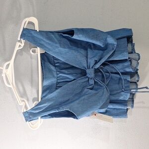 2pcs demin stlye cropped top bra and short